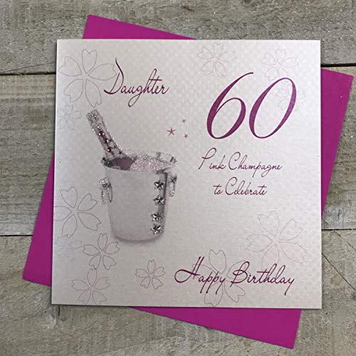 WHITE COTTON CARDS white cotton cards Różowy szampan, córka 60 to Celebrate Happy Handmade 60-te urodziny, kartka, biała, WBA60P-D WBA60P-D