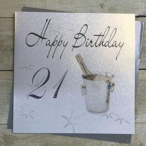 WHITE COTTON CARDS White Cotton Cards xls21 kartka z życzeniami szczęścia 21. urodziny, ręcznie wykonane, napis w języku angielskim, motyw do schładzania szampana, duża XLS21