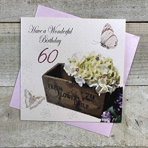 white cotton cards Pudełko na kwiaty, Have A Wonderful 152 cm ręcznie robiona kartka na 60. urodziny, biała, bd175-60