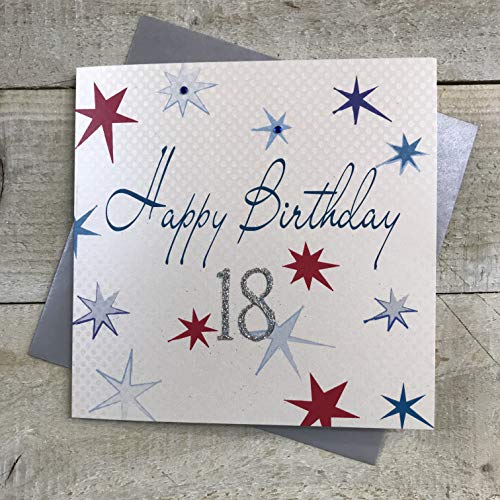 WHITE COTTON CARDS white cotton cards Gwiazdy, 18 'Happy Handmade 18th Birthday', biała, WB182-18 WB182-18