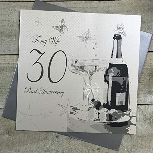 white cotton cards Large to My Wife Pearl ślub, ręcznie robiona karta na 30. rocznicę, XLBD30W