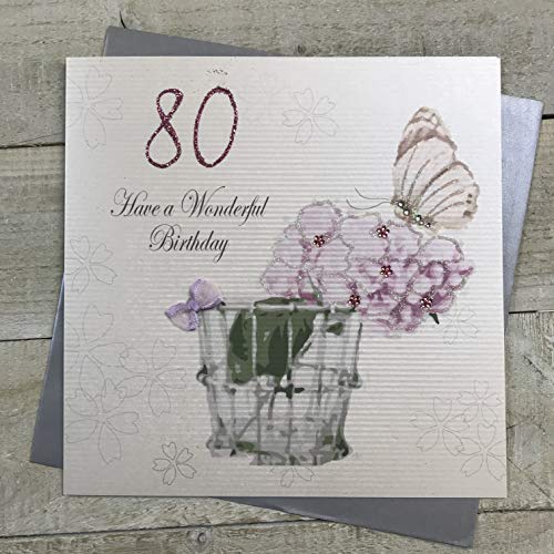 WHITE COTTON CARDS white cotton cards Duża Have A Wonderful, ręcznie wykonana kartka z okazji 80. urodzin, biała, XPDA80 XPDA80