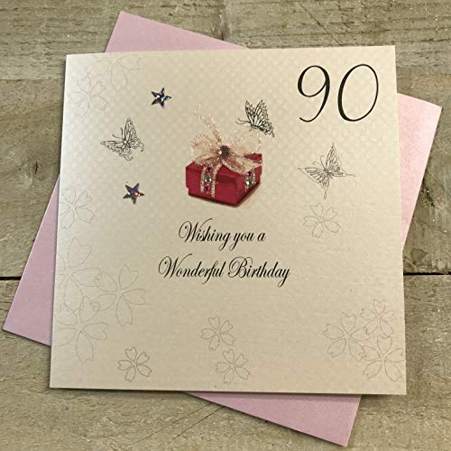 WHITE COTTON CARDS White Cotton Cards Wiek 90 ręcznie wykonana kartka urodzinowa, biała BDP90