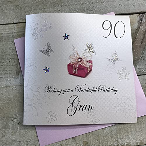 WHITE COTTON CARDS white cotton cards 90 'Wishing you a Wonderful Grand' ręcznie robiona kartka na 90. urodziny, biała, bdp90-babcia bdp90-Gran