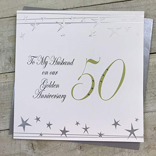 WHITE COTTON CARDS White Cotton Cards 'To My Husband 50', ręcznie wykonana duża karta na 50. rocznicę (duży zakres skrętu, złoty) XF50H