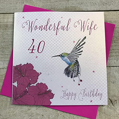 WHITE COTTON CARDS white cotton cards Koliber, Wonderful Wife 40 Happy Handmade 40 Kartka urodzinowa, biała, wb192-40 wb192-40
