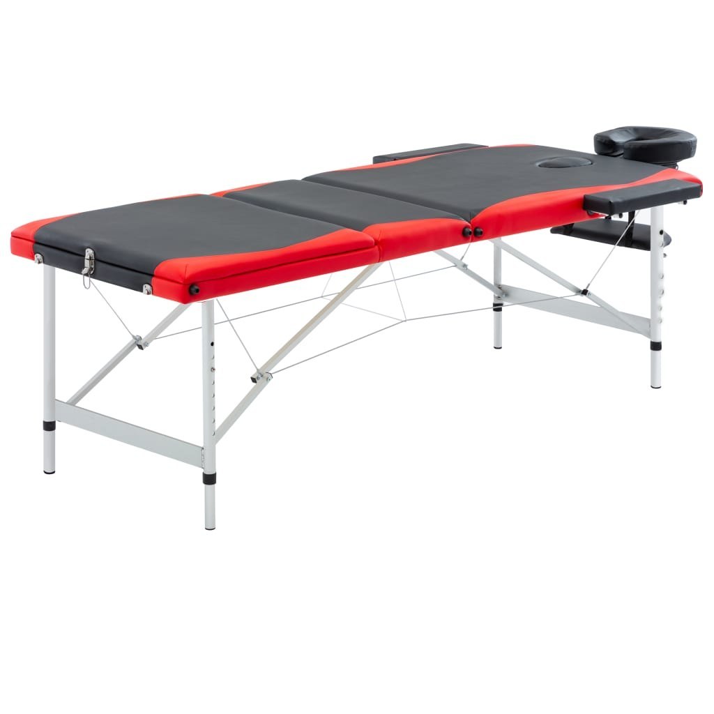 Фото - Масажний стіл VidaXL 3-strefowy, składany stół do masażu, aluminium, czarno-czerwony Lumarko! 