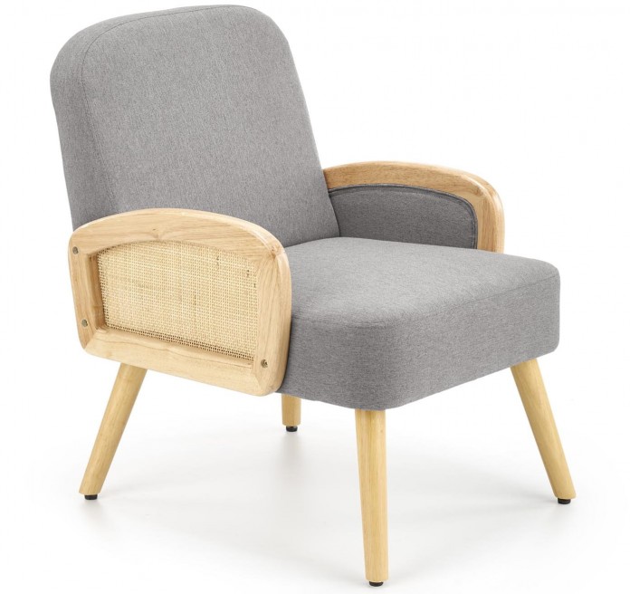 Fotel wypoczynkowy szary, rattan syntetyczny GRECOS drewniane nogi