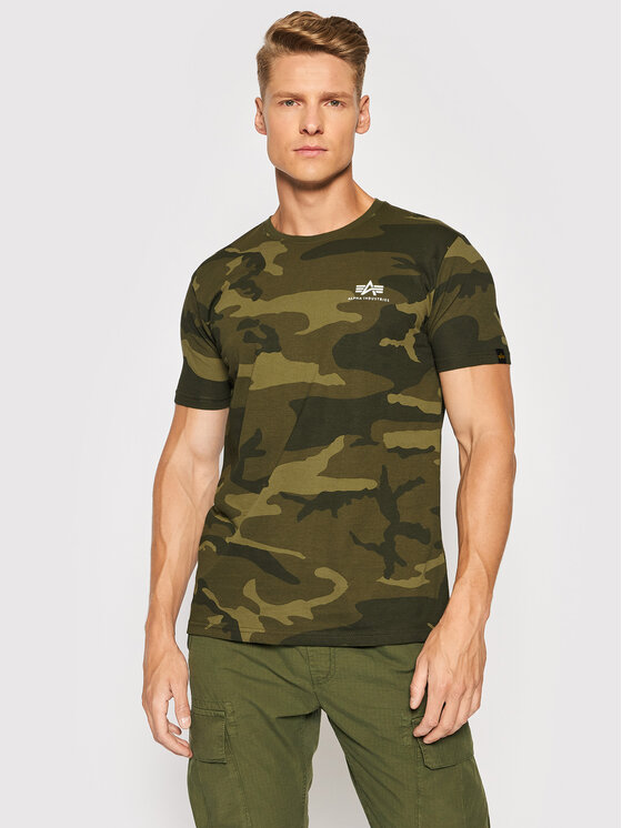 Alpha Industries T-Shirt Basic T Small Logo Camo 188505C Zielony Regular Fit