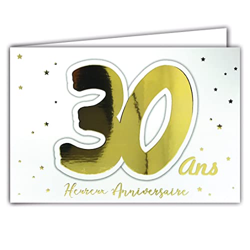 Afie Afie 69-2203 kartka z życzeniami na 30 urodziny ze złotymi gwiazdami na białym tle, z kopertą; format zamkniętej kartki 17 x 11,5 cm 69-2203