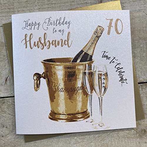 WHITE COTTON CARDS white cotton cards Wiadro do szampana, Husband 70' 'Happy Handmade 70th Birthday', białe, WBS70-H WBS70-H