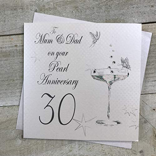 WHITE COTTON CARDS White Cotton Cards 'To Mum and Dad on your Pearl ręcznie robiona karta na 30. rocznicę, BD130M BD130M