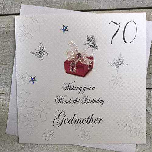 WHITE COTTON CARDS white cotton cards 70 'Wishing you a Wonderful Godmother' ręcznie robiona kartka na 70. urodziny, biała, bdp70-Godm bdp70-Godm