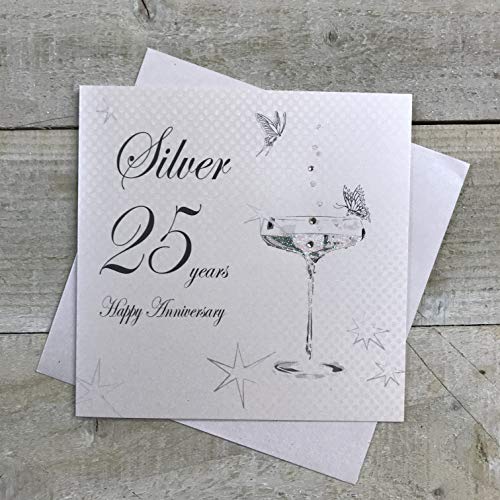WHITE COTTON CARDS white cotton cards Silver Happy 25 Years Anniversary ręcznie wykonana karta, bd125c bd125c