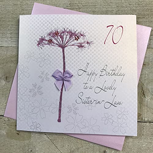 WHITE COTTON CARDS białe bawełniane kartki mniszek lekarski, Happy Lovely Sister-in-Law 180 cm ręcznie robiona karta z okazji 70. urodzin, biała, bd57-70 bd57-70