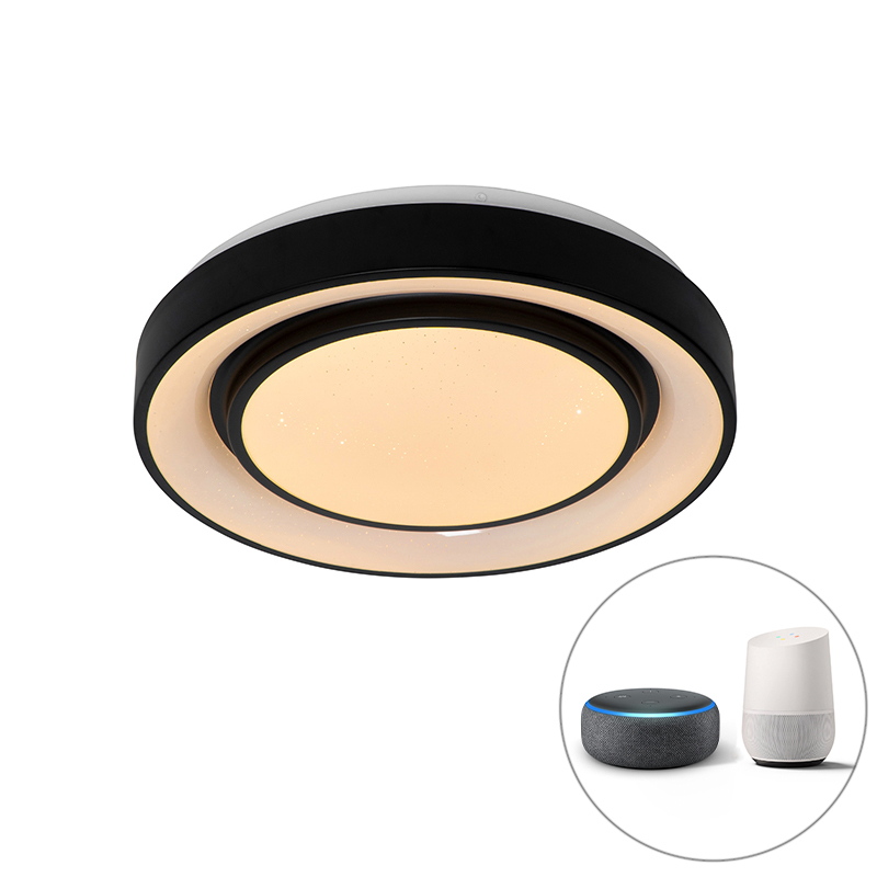 QAZQA Inteligentna nowoczesna lampa sufitowa czarna 38 cm z diodami LED i RGB - Jochie