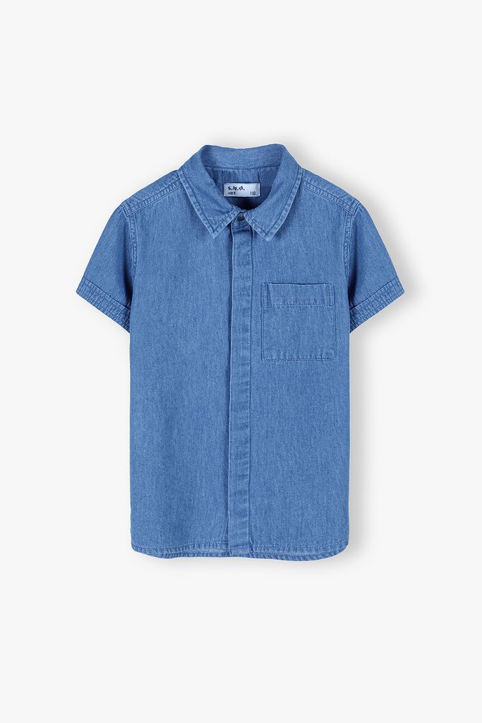 Koszulki dla chłopców - Bawełniana koszula chłopięca z krótkim rękawem - niebieska - grafika 1