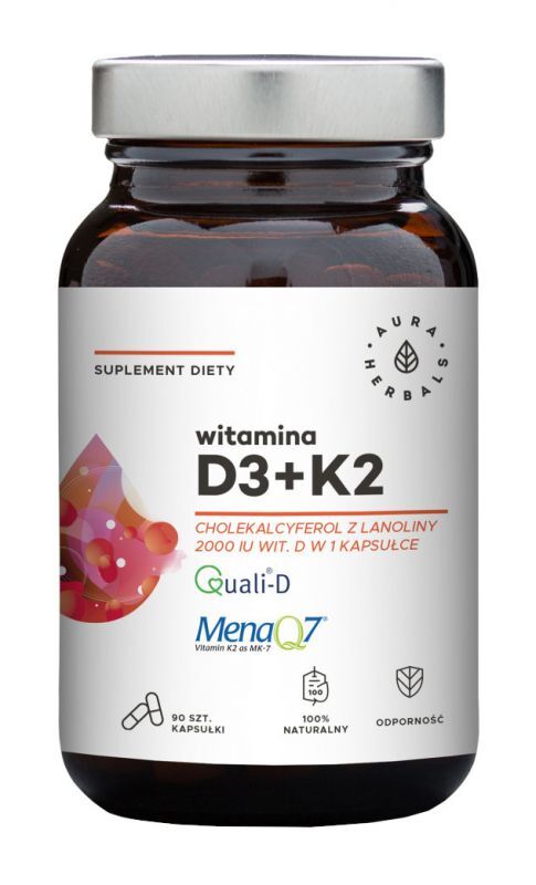 Aura Herbals Witamina D3 2000 IU + K2, kapsułki 90 szt. WITDKKAPS