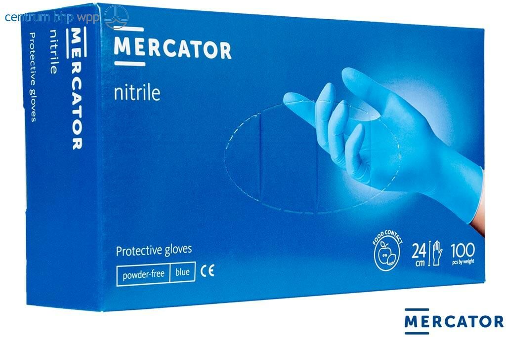 RĘKAWICE NITRYLOWE MERCATOR BEZPUDROWE; OP.=100SZT. NIEBIESKI