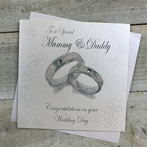 WHITE COTTON CARDS Białe bawełniane kartki na ślub ręcznie robione kartki dla specjalnej mumii i tatusia, PD165 PD165