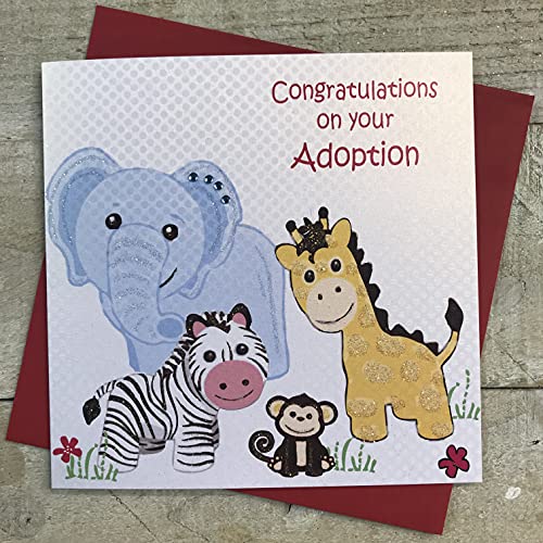 WHITE COTTON CARDS białe bawełniane kartki 'Gratulations On Your Adoption' Ręcznie wykonana kartka, biała, PD124 PD124