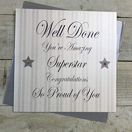 WHITE COTTON CARDS white cotton cards Duża niesamowita supergwiazda gratulacje tak dumny z Ciebie, ręcznie zdobiona dobrze wykonana karta, XPD21 XPD21