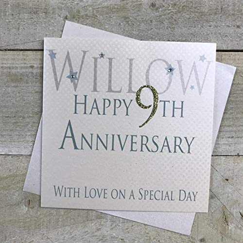 WHITE COTTON CARDS white cotton cards Willow Happy 9th Love On A Special Day, ręcznie robiona karta rocznicowa (kod AW9) AW9
