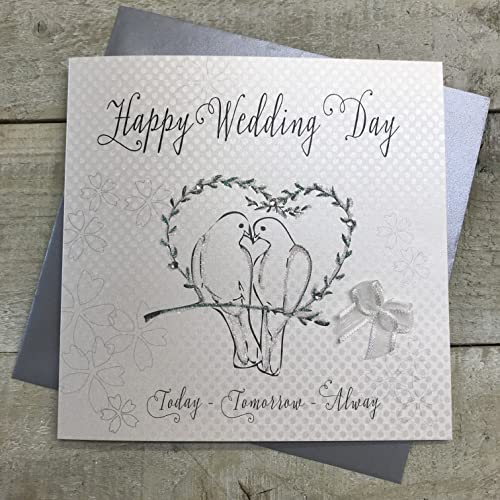 WHITE COTTON CARDS White Cotton Cards kartka z życzeniami na urodziny, ślub, ręcznie wykonane, motyw z sercem, napis w języku angielskim, gołębi biały WB219