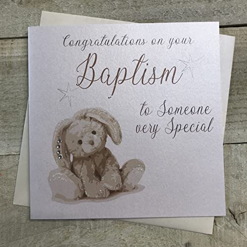 WHITE COTTON CARDS białe bawełniane kartki N205 kod 'Gratulations On Your Chrzest To Someone Very Special' ręcznie wykonana kartka chrztu N205