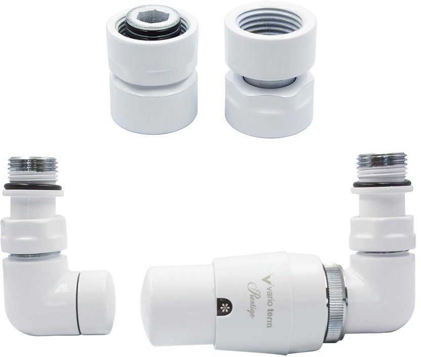 Varioterm Zawór termostatyczny trójosiowy Vision ze złączką PEX/CU /GZ1/2 /GW1/2 - biały instalacja 1/2 - złączka GW1/2 prawy VIGS0206CFK/P(GW1/2)