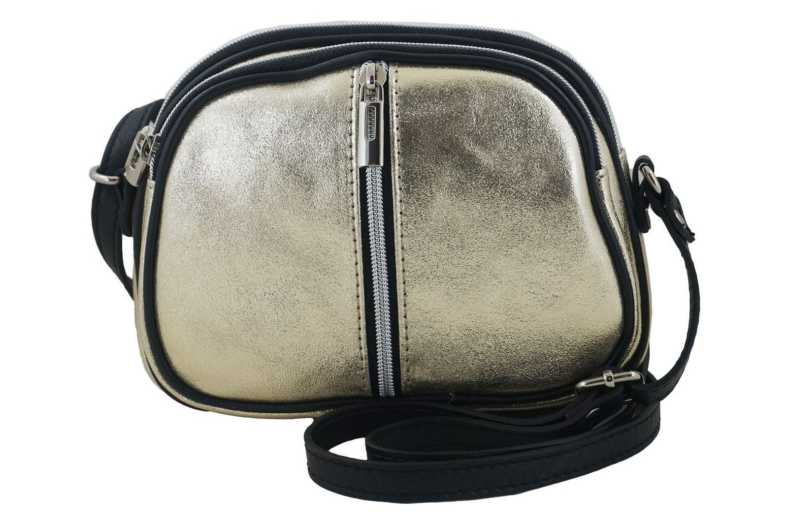 Mała torebka damska skórzana trzykomorowa - Złota