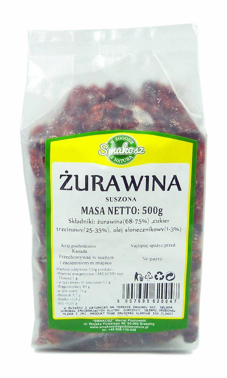Smakosz Żurawina suszona kandyzowana 500g 11SMAZURSU