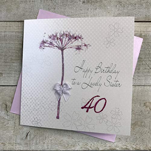 WHITE COTTON CARDS white cotton cards Dandelion, Happy Lovely Sister 101 cm ręcznie robiona kartka na 40. urodziny, biała, bd65-40 bd65-40