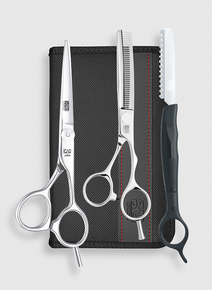Kasho Design Master, zestaw stylisty: nożyczki + degażówki + nóż chiński, 6.0