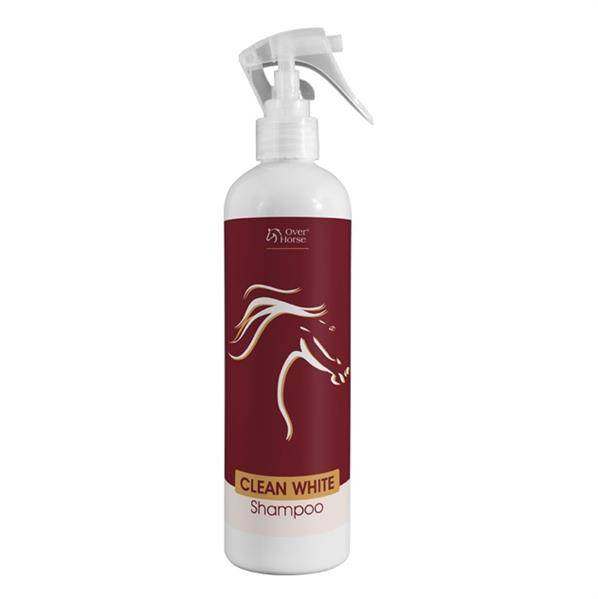 OVER HORSE Clean White Shampoo 400ml Preparat skutecznie usuwający plamy osady i zabrudzenia z sierści siwych i jasnych koni