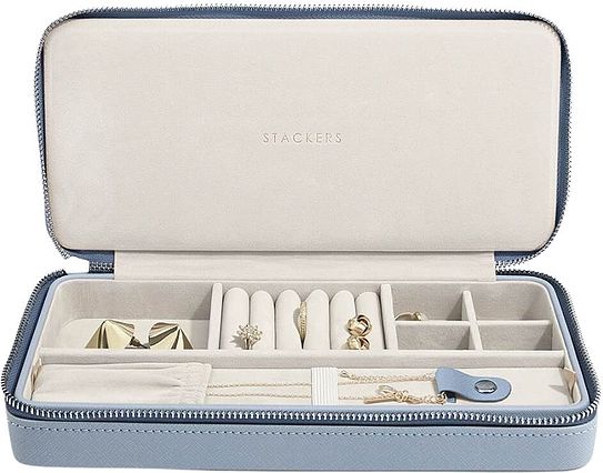 Pudełko podróżne na biżuterię z miejscem na naszyjniki Stackers szaroniebieskie