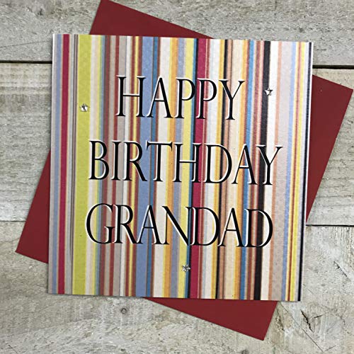 WHITE COTTON CARDS białe bawełniane kartki Happy Birthday Grandad, ręcznie robione w paski, SB62-GD SB62-GD