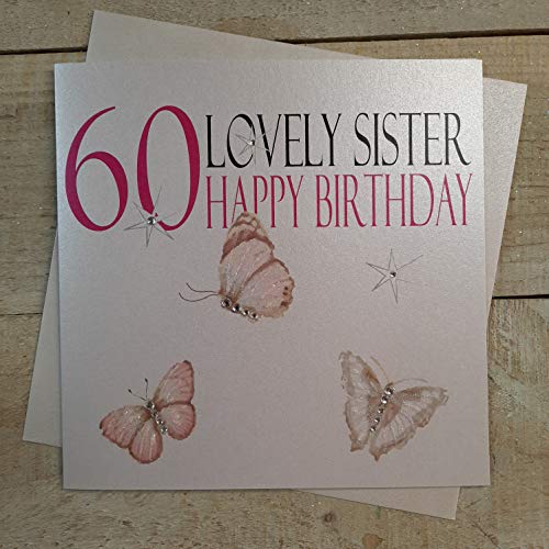 WHITE COTTON CARDS White Cotton Cards 60 'Lovely Sister Happy', ręcznie wykonana kartka na 60. urodziny (neon, motyle) NSS60