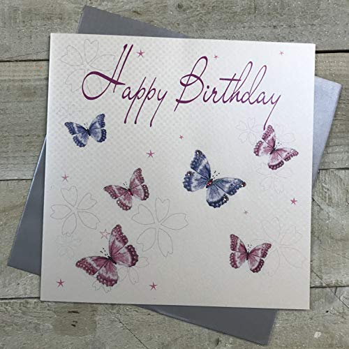 WHITE COTTON CARDS białe bawełniane kartki 1-sztuka Happy Birthday bardzo duża ręcznie robiona kartka urodzinowa, mieszane motyle XLWB50