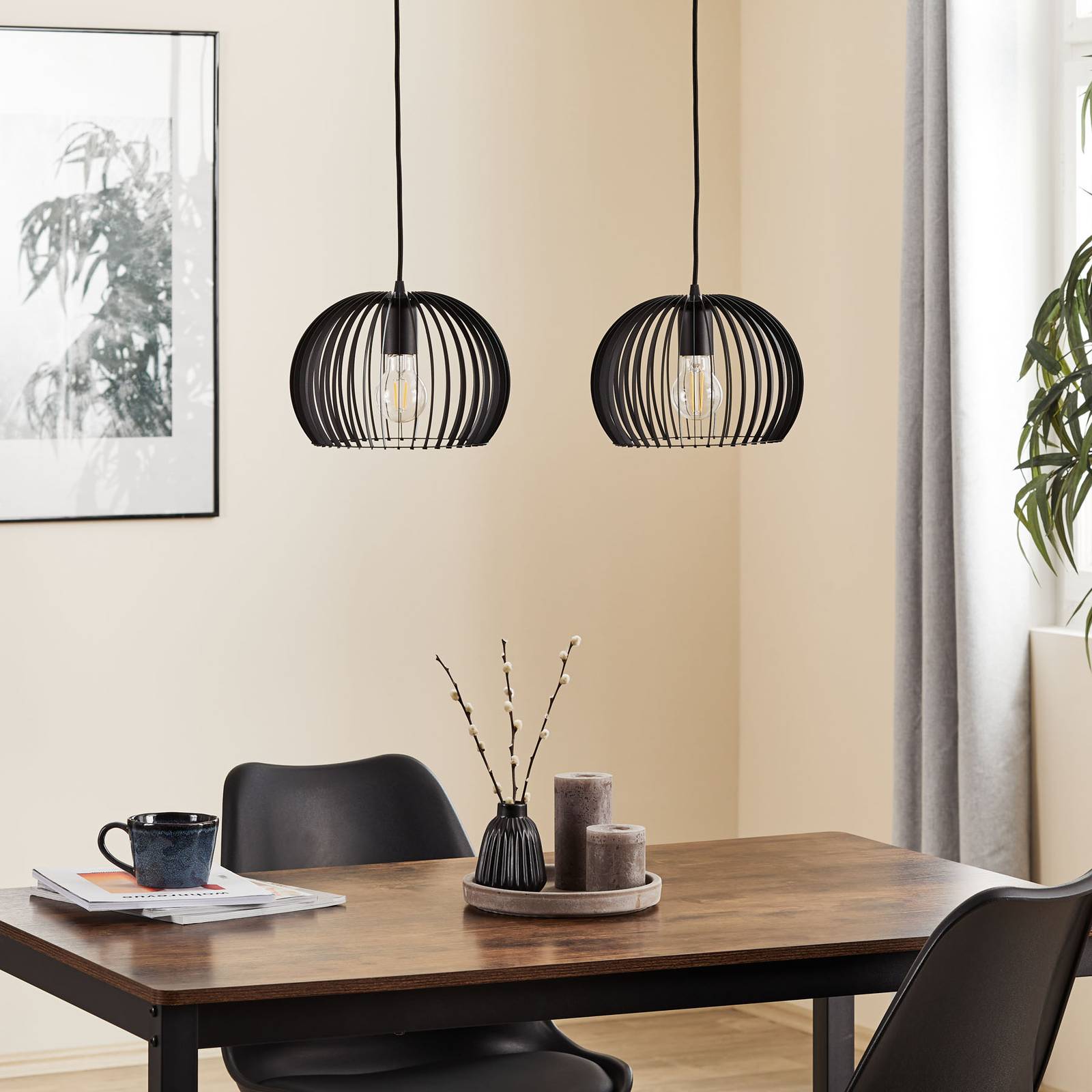 Lampa wisząca Larus z czarnej stali, 2-punktowa