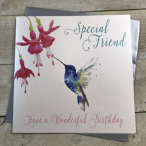 WHITE COTTON CARDS białe bawełniane kartki 1-sztuka bardzo duża ręcznie wykonana kartka urodzinowa specjalna przyjaciel Happy Birthday, koliber XLWB42