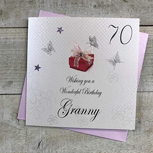 WHITE COTTON CARDS white cotton cards 70 'Wishing you a Wonderful Babci' ręcznie robiona kartka na 70-te urodziny, biała, bdp70-babcia bdp70-Granny