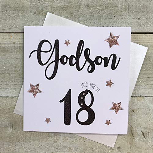 WHITE COTTON CARDS Kartka chrześniowa na 18. urodziny - ręcznie wykończona karta - słowa WHITE BAWEŁNA CARDS MT18-18