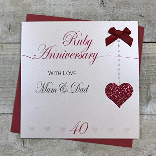 WHITE COTTON CARDS Mum & Dad 40. rubin rocznica ślubu ręcznie robiona karta - linie miłości - autorstwa białej bawełny LLA40MD LLA40MD
