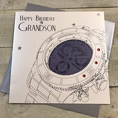 WHITE COTTON CARDS White Cotton Cards Happy Grandson, ręcznie wykonana duża kartka urodzinowa (zegarek męski) XSB12