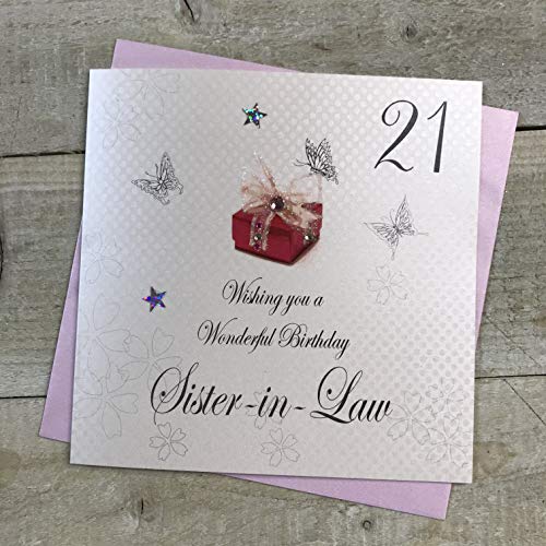 WHITE COTTON CARDS white cotton cards Wishing You a Wonderful Sister-in-law, ręcznie wykonana kartka na 21. urodziny (czerwony prezent) bdp21-sil