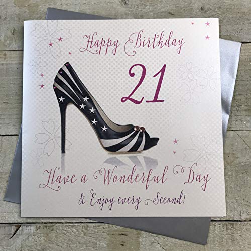 WHITE COTTON CARDS białe bawełniane kartki 1 sztuka 'Happy Birthday Have A Wonderful Birthday' bardzo duża kartka na 21. urodziny, but XLWBA21