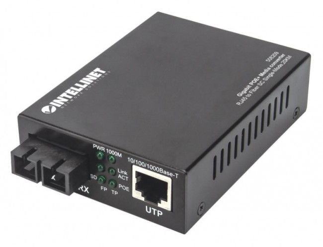 Intellinet Media konwerter Gigabit PoE+ 1000Base-T RJ45/1000Base-LX SC SM 20km