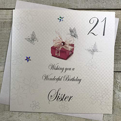 WHITE COTTON CARDS White Cotton Cards 21 'Wishing You A Wonderful Sister' ręcznie robiona kartka na 21 urodziny, BDP21-S BDP21-S