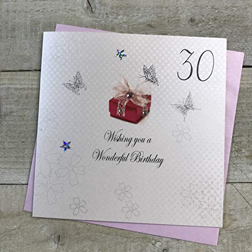 WHITE COTTON CARDS Białe bawełniane kartki wiek 30 lat ręcznie robione kartka urodzinowa prezent, białe BDP30